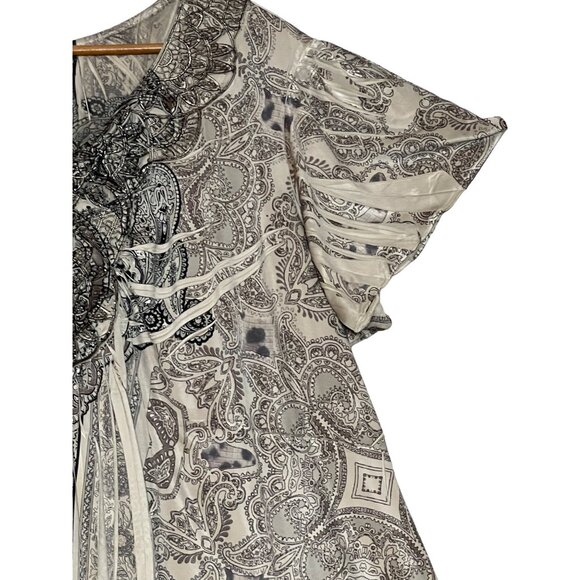 Croft & Barrow Women Plus 2X Paisley Print Tunic Embroidered Asymmetric Blousy - Picture 5 of 16